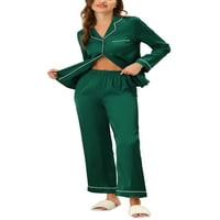 Unique Bargains ženska pidžama Loungewear dugi rukavi vrhovi i pantalone satenski Setovi odjeće za spavanje
