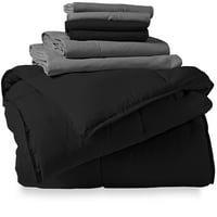 Bare Home Microfiber 8-komad crne i sive krevet u torbi, Split King
