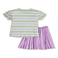Socijalno izdanje djevojčica rebrasta majica na pruge i ukusna Tutu suknja, 2-dijelni komplet odjeće, veličine