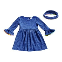 Youngland Girls Bell Sleeve haljina za igru sa Pom Pom detaljima i odgovarajućim šalom, veličine 7-16