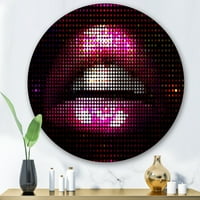 Designart 'detalj Pikseliziranih ružičastih ženskih usana' moderna kružna metalna zidna Umjetnost-disk od