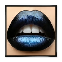 Designart 'Girl Lips with Black And Blue ruž za usne' moderni uramljeni platneni zidni umjetnički Print