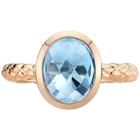 Oravo 2. CT ovalnog oblika Švicarski plavi topaz pasijans prsten od 14k ružičastog zlata
