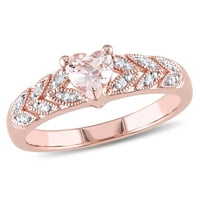 Miabella ženski karat T. G. W. srce rezano Morganit i okrugli rez dijamantski naglasak ružičasto zlato bljeskalica presvučeno Sterling srebrnim srcem obećavajući prsten