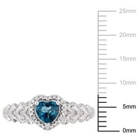 Miabella ženski karat T. G. W. Londonski plavi Topaz i dijamantski naglasak 10kt oreol srčani prsten od bijelog