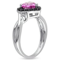 Miabella ženski 1-karatni T. G. W. Heart-Cut stvorio je ružičasti safir i okrugli crni Spinel i dijamantski naglasak Sterling Silver Heart Crossover prsten