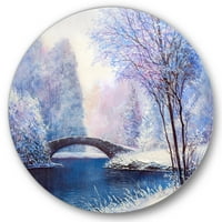 Designart 'most vijugave rijeke sa zimskim pejzažom III' kuća na jezeru krug metalni zid Art-disk od 36