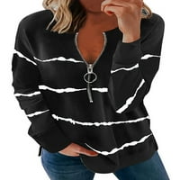 Beiwei Women Modeble V Vruća izreza Striped casual majica Front Zip DailyAweb Tee Black XL