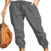 Neilla Ženska dna ravne hlače Visoko struk Loungewear Ladies Boho pantalone džepovi Tweatpant siva 3xl