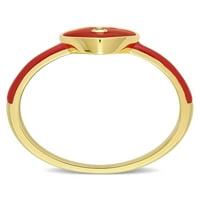 Miabella ženski kreirani bijeli safir žutog zlata presvučen Sterling srebrom crveni emajlirani srčani prsten