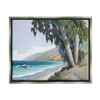 Stupell Seaside Vegetation Plaža Waves Cove Landscape Painting Grey Floater Framered Art Print Wall Art
