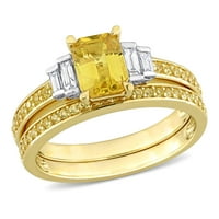 Miabella ženski 1-karatni T. G. W. osmougaoni rez i žuti safir i karat T. W. paralelni dijamantski dijamant od bageta 14kt žuto zlato 2-pc Svadbeni Set