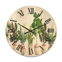 Designart 'Trio sobnih biljaka Sanseviera zmija na bijeloj' seoska kuća drveni zidni sat
