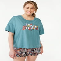 Joyspun ženska grafička majica i bokserice Set pidžame, 2 komada, veličine od XS do 3X