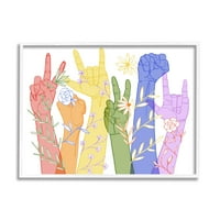 Stupell Industries Rainbow Peace Love Careing ručni znakovi ASL, 20, dizajn Grace Popp