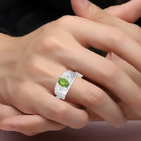 Muški prsteni Sterling Silver Rings Classic Designer Style 8x ovalni dragulj i originalni dijamantni prsten Peridot Rođenje prstenova za muškarce, muške prstenove, srebrni prstenovi, veličine 8,9,10,11,12,13