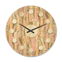 Designart 'Palm Golden Leaves I' Mid-Century Modern Wood Wall Clock