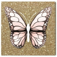 Wynwood Studio Moda i Glam platna Art Print 'Brush ružičasti leptir' krila - zlato, ružičasta