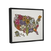Stupell Industries mapa zemlje Sjedinjenih Država detaljno botaničko državno cvijeće grafička Umjetnost Jet