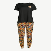 Joyspun ženska kratka rukava T-Shirt and Joggers pidžama Set, 2 komada, veličine S do 3X
