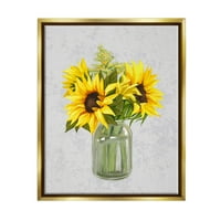 Stupell Industries Yellow Sunflower Blossoms Bouquet Blooming Country latice grafička Umjetnost metalik zlato