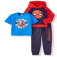 Spiderman Dječji Dječak Kratkih Rukava Grafička Majica, Colorblock Pulover Hoodie & Jogger Outfit Set, 3-Dijelni