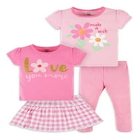 Gerber Baby & Toddler Girl Shirts, Skort & Pants Outfit Set, 4-Komadni