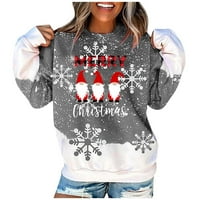 Sretan božićni ženski modni snježni pahuljica Božićni print casual okruglog vrata dugih rukava pulover dukserice