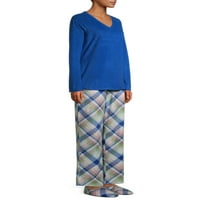 Hanes ženski udoban set pidžama od flisa sa plišanim papučama, 3 komada